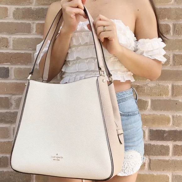 Kate Spade Leila Medium Triple Compartment Shoulder Bag Leather Light Sand - Picture 2 of 3